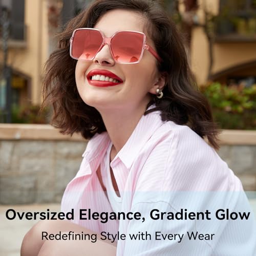 Dollger Oversized Square Sunglasses for Women Big Large Wide Fashion Shades for Men UV Protection Unisex - color: D: Pink