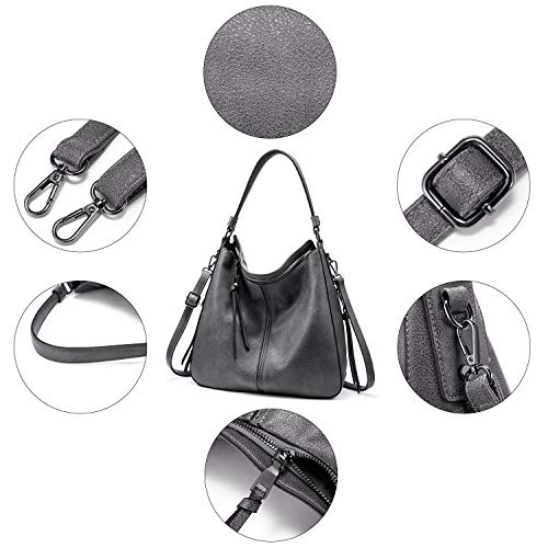 Realer Hobo Crossbody Bags for Women Designer Faux Leather Hobo Handbags Retro Large Size Shoulder Bag Bucket Purse - color: Heavy Gray-gun Black Hardware（15.2"）, size: Large-15.2 inch