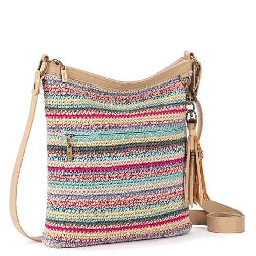 The Sak Lucia Crossbody Bag in Crochet, Convertible Purse with Adjustable Shoulder Strap - color: Eden Stripe