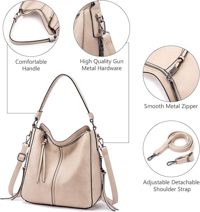 Realer Hobo Crossbody Bags for Women Designer Faux Leather Hobo Handbags Retro Large Size Shoulder Bag Bucket Purse - color: Apricot, size: Large-15.2 inch