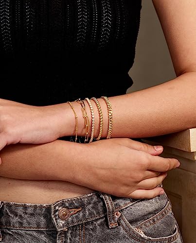 DEARMAY 14K Gold Plated Bracelets for Women, Jewelry Sets Cute Tennis Beaded Bracelets Cuban Link Paperclip Chain Dainty Bracelet Pack Gifts - color: BRACELET-A