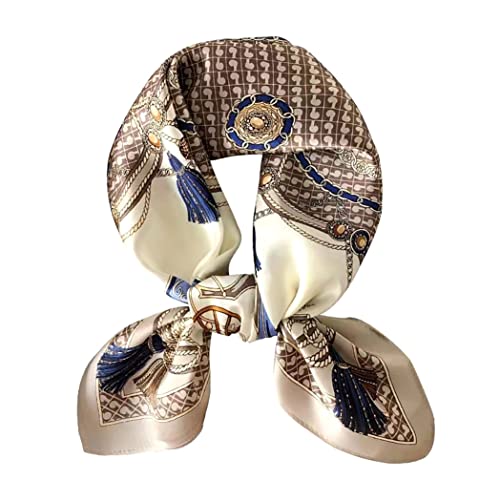 ANDANTINO 100% Mulberry Silk Square Scarf for Hair-25.6" X25.6'' Women Men Natural Silk Neckerchief Digital Printed Headscarf - color: Carriage-tan