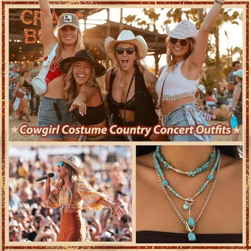 Harry and Henry Boho Necklaces for Women Western Jewelry Suede Choker Long Layered Necklaces Cowgirl Necklace Country Concert Jewelry for Women - color: K4