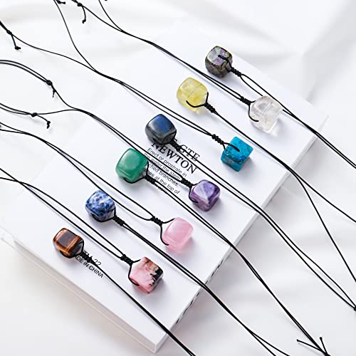 Runyangshi Natural Crystal Quartz Square Pendant 0.59"-0.78"(1.5-2cm) Tumbled Polished Stones Necklace Meditation Reiki Energy for Men Women Hand-Woven Rope Gift (Lapis Lazuli) - color: Lapis lazuli
