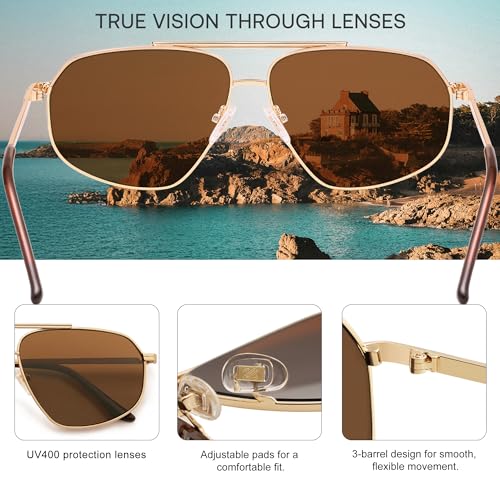 SOJOS Retro Hexagon Aviator Sunglasses for Women Men Trendy Vintage UV400 Protection Shades SJ1200 - color: Gold/Brown