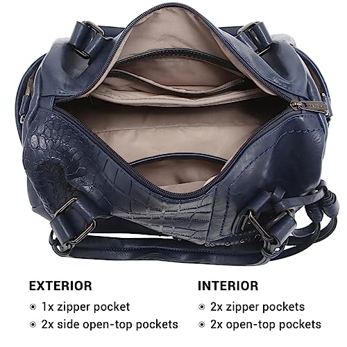 Dasein Women Soft Vegan Leather Barrel Bags Large Hobo Top Handle Work Totes Satchel Handbags Shoulder Purse - color: Navy Blue