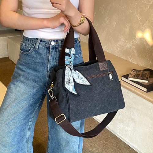 Canvas Hobo Bags for Women Casual Tote Bag Purses and Handbags Multi-Color Striped Crossbody Bags Ladies Top Handle Satchel - color: Wy31-black