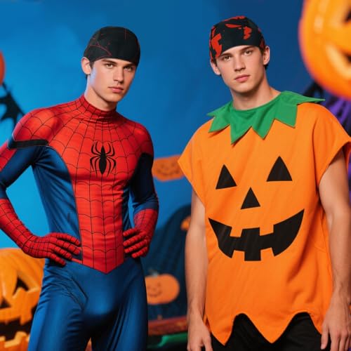 DOCILA 3 Pcs Do Rags for Men Skull Cap Bandana Hat Breathable Helmet Linner Beanie - color: Blackorangered