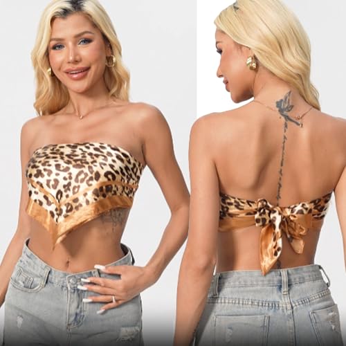 Leopard Print Head Scarf for Women Like Silk Satin Scarf for Hair Wrapping at Night Bandana Square Scarf 35 Inches - color: Coffee Gold