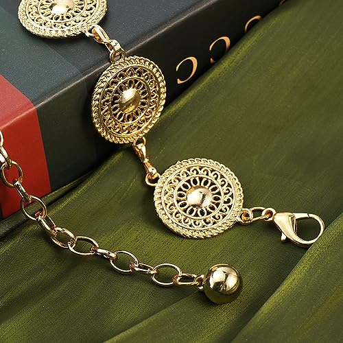 Trendy Women's O-Ring Adjustable Waist Chain - Fashion Accessory for Jeans and Dresses - color: Gold circles, size: S: 41.3 in