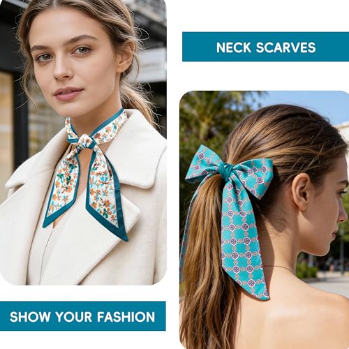 ZXZH 6 Pack Fashion Scarves for Women, Versatile Boho Head Scarf, Satin Scarf for Hair, Neck, Wrist, and Purse Accessories - color: Fresh Teal & Turquoise