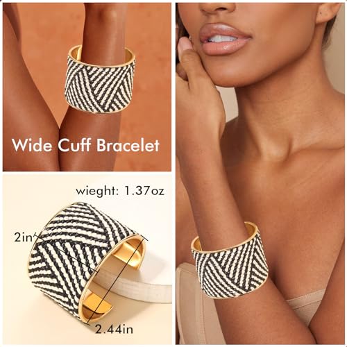 FAERLIIRY Cuff Bracelet for Women Acrylic Resin Bracelets Statement Bangle Bracelet Adjustable Bracelet Wide Chunky Bracelets for Women - color: Black White