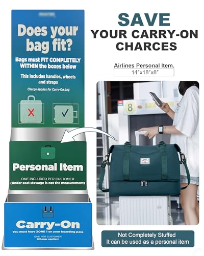 Spirit Travel Duffel Bag - 18x14x8 Inches Weekender Overnight Bag with Shoes Compartment, Trolley Sleeve, Carry On for Airplanes, Gym Tote - Dark Blue - color: H3-DarkBlue, size: Large