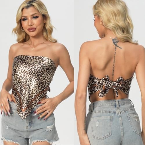 Leopard Print Head Scarf for Women Like Silk Satin Scarf for Hair Wrapping at Night Bandana Square Scarf 35 Inches - color: Light Coffee