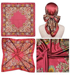 4 Pc Set Large 35 x 35 inches Satin Square Scarves Neck Hair Head Scarf Bundle - color: Set B