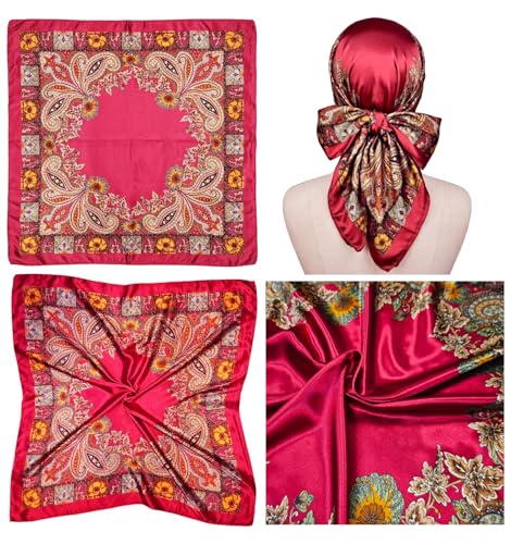 4 Pc Set Large 35 x 35 inches Satin Square Scarves Neck Hair Head Scarf Bundle - color: Set B