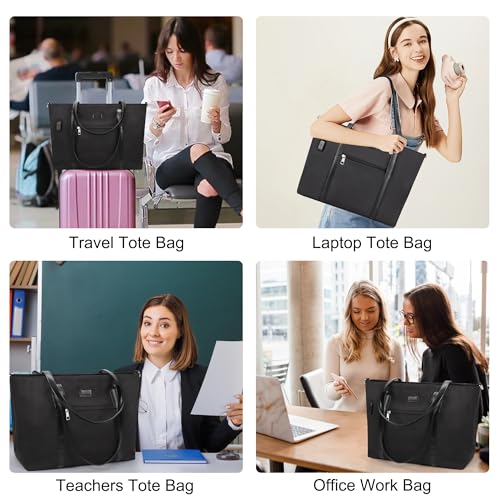 Laptop Tote Bag for Women 17 Inch, Teacher Work Bag with Compartments Business Laptop Bag With 15 Pockets Work Tote Bag - color: 01-black-1pcs
