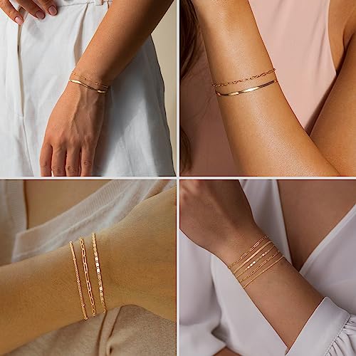 DEARMAY 14K Gold Plated Bracelets for Women, Jewelry Sets Cute Tennis Beaded Bracelets Cuban Link Paperclip Chain Dainty Bracelet Pack Gifts - color: BRACELET-M