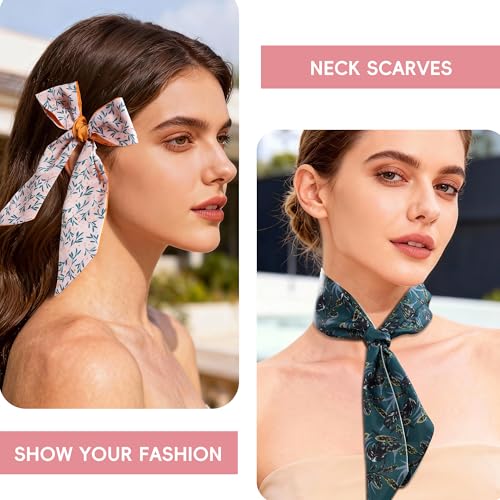 ZXZH 6 Pack Fashion Scarves for Women, Versatile Boho Head Scarf, Satin Scarf for Hair, Neck, Wrist, and Purse Accessories - color: French Floral Print