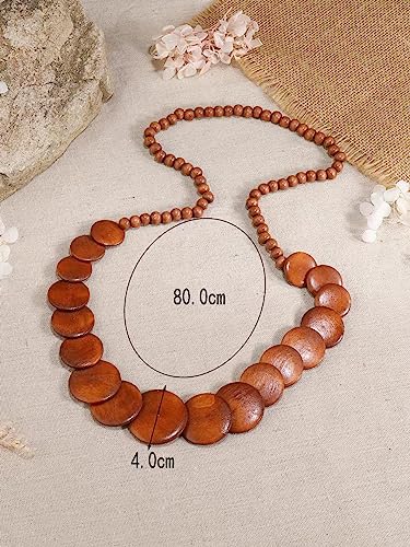 COLORFUL BLING Natural Chunky Wooden Beads Statement Necklace Boho African Tribal Collar Choker Bib Necklace Hippie Vacation Jewelry for Unisex Men Women - color: long brown