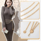 3Pcs Layered Waist Chains for Women Gold Multilayer Metal Adjustable Fashion Accessories Dress Hip Chain Belt - style: Fashionable Gold Retro