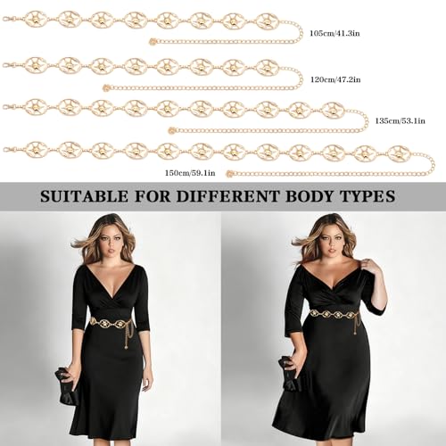 LIMHOO Women's Metal Waist Chain Belts Gold Silver Link Belt for Dresses - color: Star Gold, size: L: Length 135cm/53.1in