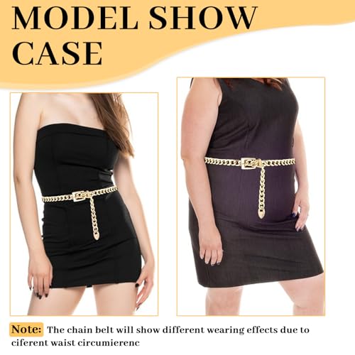 Gold Chain Belt For Women Adjustable Waist Belt Fashion Metal Dress Belts For Jeans Dresses Body Link Waist Chain - size: M: Fits waist 27.5-33.5 inches, style: Gold