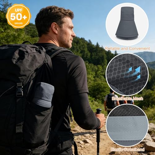 Sun Hat for Men Women UV Protection Wide Brim Fishing Hats Breathable UPF 50+ Boonie Bucket Hats Beach Safari Hiking Garden - color: 1 Pack Darkgrey