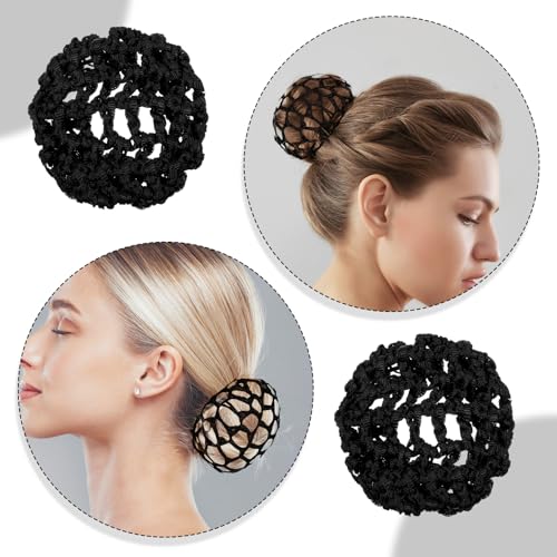 3 PCS Hair Nets for Buns, Elastic Invisible Women Hair Nets Handmade Crochet Scrunchies Bun Holders for Women Skating Ballet and Dance Accessories, Black