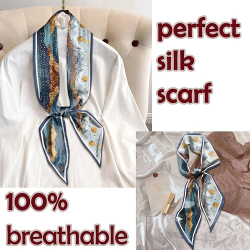 Hair Head Scarf Silk Feeling Long Satin Neck Satin Scarves for Handbag Cute Aesthetic Decoration Women Girls 59 * 6.7” - color: Y14-mountains