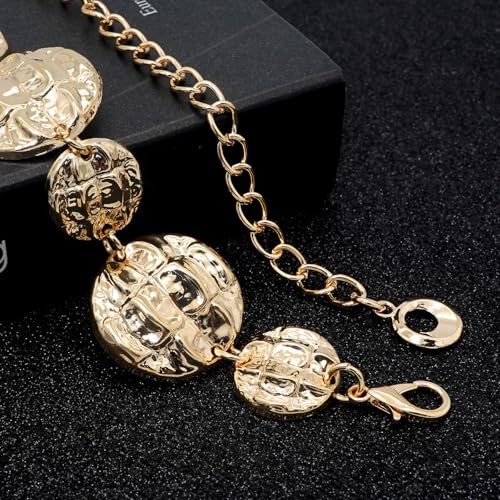 LIMHOO Women's Metal Waist Chain Belts Gold Silver Link Belt for Dresses - color: Circle Gold, size: M: Length 120cm/47.2in