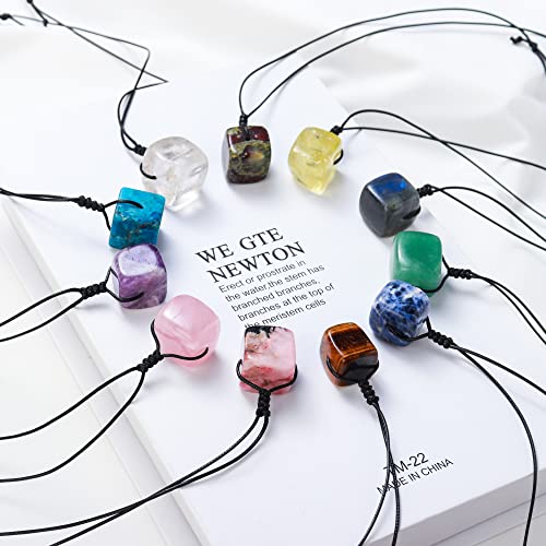 Runyangshi Natural Crystal Quartz Square Pendant 0.59"-0.78"(1.5-2cm) Tumbled Polished Stones Necklace Meditation Reiki Energy for Men Women Hand-Woven Rope Gift (Lapis Lazuli) - color: Lapis lazuli