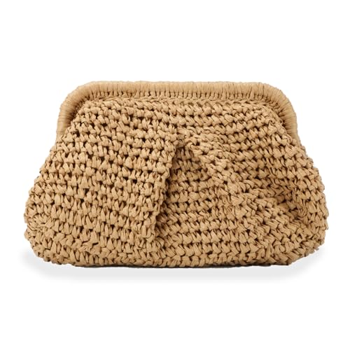 Emprier Straw Clutch Purses for Women Cloud Dumpling Pouch Straw Crossbody Shoulder Handbag Summer Beach Woven Bag - color: Khaki