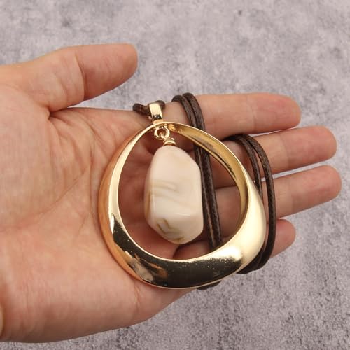 Boho Necklaces for Women Cord Necklace with Pendant Long Silver Necklace Vintage Sweater Necklace Hippie Jewelry for Women Girls Gifts - style: Chunky Pendant Necklace