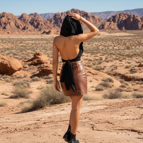 Boho Raw-Edge Crop Top – Adjustable Halter with Open Back & Cross-Wrap Design, 100% Cotton Beach Cover Up - color: Black