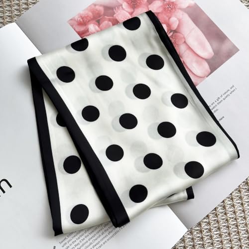 Silk Head Scarf for Hair Fashion Headwrap for Women Lightweight Neck Tie - color: X005-white Wave Point