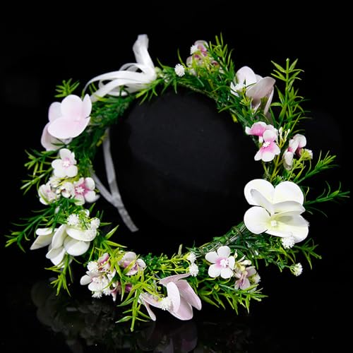 Boho Floral Crown for Women– Adjustable Faux Silk Flower Headband, Handmade Wedding Hair Accessory for Festivals & Photoshoots, Flower Hair Crown for Women (Purple White Flower Leaf, Adjustable) - color: Purple White Flower Leaf