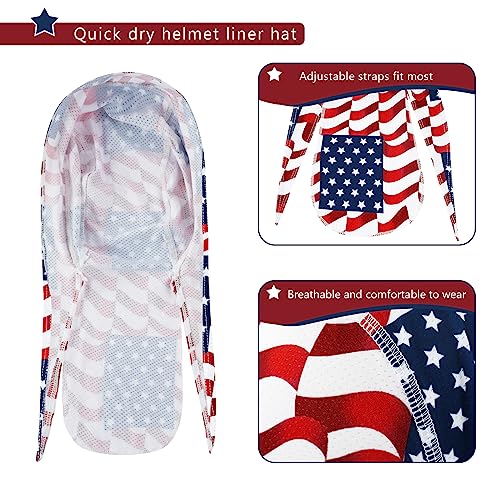 DOCILA 3 Pcs Do Rags for Men Skull Cap Bandana Hat Breathable Helmet Linner Beanie - color: Flag Style2