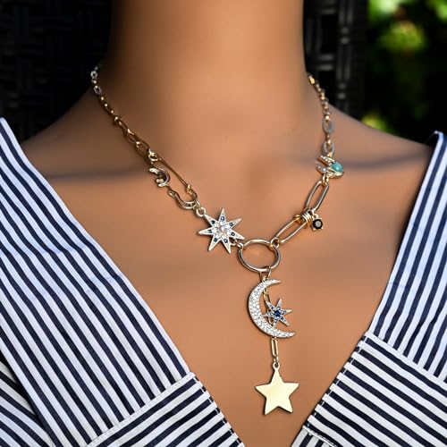 ORIGENCE Sun Heart Necklace for Women 18K Gold Plated Heart Pendant Necklace Chunky Chain Choker Necklaces Hip Hop Charm Necklaces Trendy Unisex Jewelry - style: MCharm-Gold
