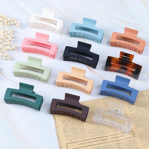 Sisiaipu 3.5 Inch Medium Hair Accessories - 12 Pcs Square Jaw Clips for Thick and Thin Hair, Rectangular Rectangle Basic Color Hair Clips for Women and Girls - color: Basic