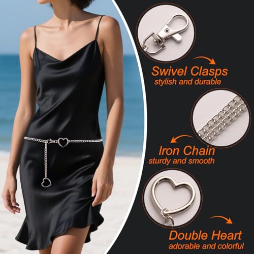 Heart Waist Chain for Women Vintage Belly Chain Cute Body Chain Jewelry Adjustable Metal Waist Accessories For Dress Jeans - size: XL(150cm/59in), style: silvery
