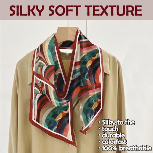 Hair Head Scarf Silk Feeling Long Satin Neck Satin Scarves for Handbag Cute Aesthetic Decoration Women Girls 59 * 6.7” - color: Y16-line