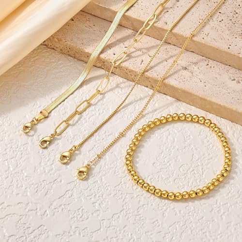 DEARMAY 14K Gold Plated Bracelets for Women, Jewelry Sets Cute Tennis Beaded Bracelets Cuban Link Paperclip Chain Dainty Bracelet Pack Gifts - color: BRACELET-L