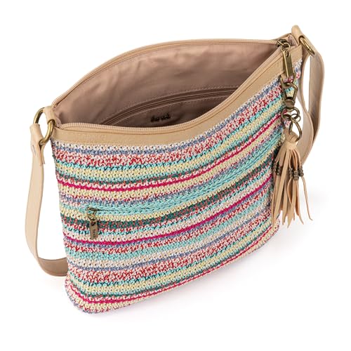 The Sak Lucia Crossbody Bag in Crochet, Convertible Purse with Adjustable Shoulder Strap - color: Eden Stripe