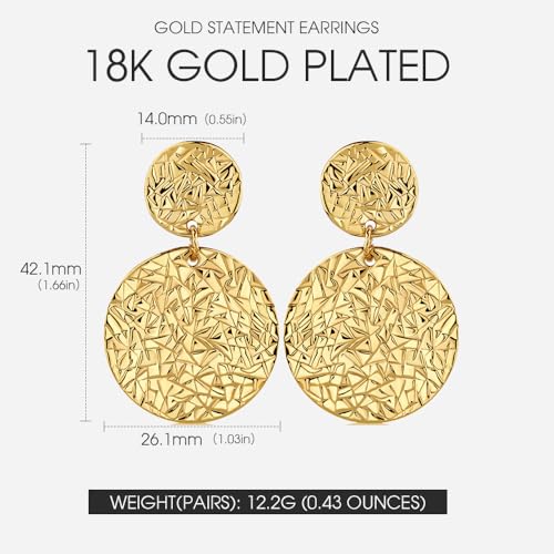 Gold Statement Earrings For Women 18K Gold Plated Sectored Flower Leaf Shell Angel Wing Earring Large Stud Earrings Hypoallergenic Stud - color: Geometric round earring