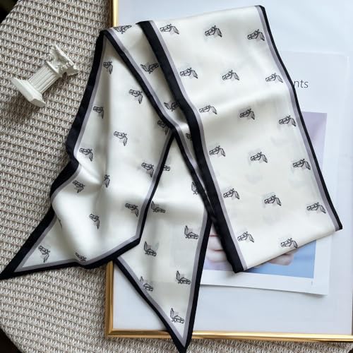 Silk Head Scarf for Hair Fashion Headwrap for Women Lightweight Neck Tie - color: X007-white Horsehead