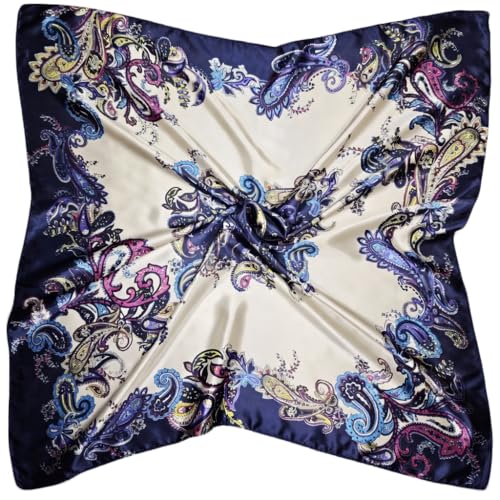 4 Pc Set Large 35 x 35 inches Satin Square Scarves Neck Hair Head Scarf Bundle - color: Set M