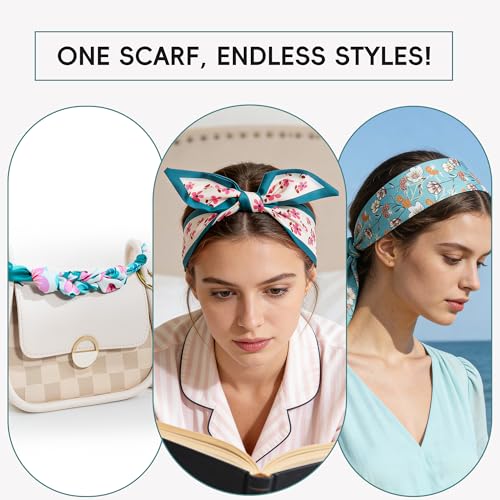 ZXZH 6 Pack Fashion Scarves for Women, Versatile Boho Head Scarf, Satin Scarf for Hair, Neck, Wrist, and Purse Accessories - color: Fresh Teal & Turquoise