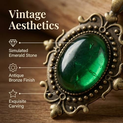 Gothic Vintage Gem Pendant Necklace | Victorian Style Filigree Silver-Tone Jewelry | Ideal Gift for Party Cosplay & Daily Wear - color: Vintage Green