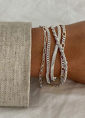 DEARMAY 14K Gold Plated Bracelets for Women, Jewelry Sets Cute Tennis Beaded Bracelets Cuban Link Paperclip Chain Dainty Bracelet Pack Gifts - color: BRACELET-D